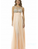 Beaded Apricot Chiffon V Back Fashionable Prom Dress